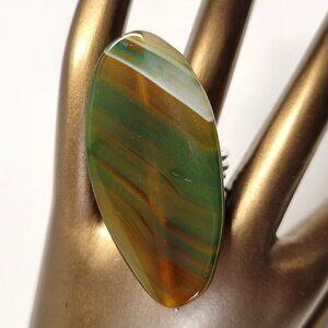 Green Agate Ring Adjustable Band Handmade Semi Precious Ring- Unique !